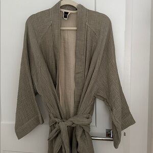 New Olive Green Muslin Kimono Robe